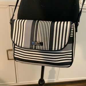 Vera Bradley Midnight Black White Gray Stripe Crossbody Bag Purse